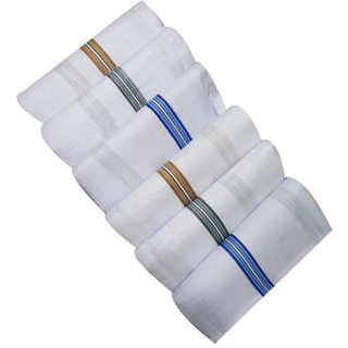 Aadikart Men's White Lining Handkerchief -pack of 6