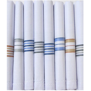 Aadikart Men's White Lining Cotton Handkerchief -pack of 8