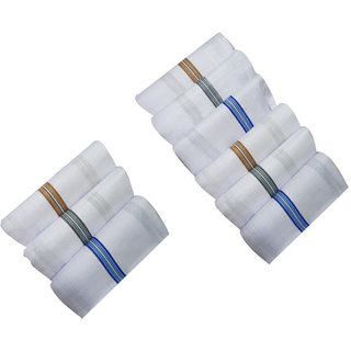 Aadikart Men's Cotton White Handkerchief -pack of 9