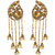 JewelMaze Brown Austrian Stone And Pearl Gold Plated Dangler Kan Chain Earrings -PAA2020