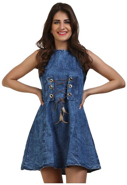 StyleStone Girls Denim Window Cutout Navy Blue Dress