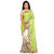 CRAZYDDEAL Green and Cream Silk and Net Embroidered Half Half Designer Saree