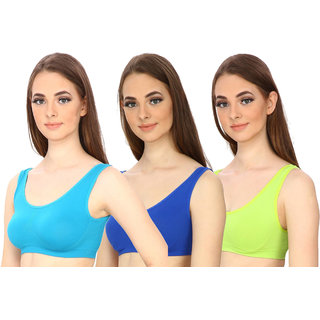 Hothy Women's Non-Padded Sports Bra (Cyan,Blue  Green Pack Of 3)