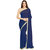 Women's  Navy Blue Georgetta Sari With Dhupian Blouse Pieces						