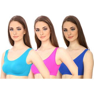 Hothy Women's Non-Padded Sports Bra (Cyan,Pink  Blue Pack Of 3)