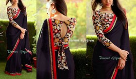 Black printed georgette saree with blouse