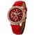 Wonder Round Cronograph Pettern Red Leather Belt Wrist Watch For Women (94)