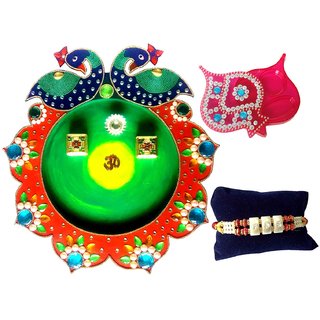 Buy Rakhi Thali Unique Arts Big Peacock Shaped Wooden Puja Thali