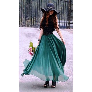 Raabta Fashion Teal Green Flare Long Skirt
