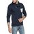 Campus Sutra Navy Blue Mens Shawl Neck Sweatshirt with Pocket