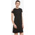 Women'S Black Solid Round Neck Half Sleeve Cold Shoulder Shift Dress