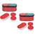 Set Of 2 Red Lunchbox-2 Plastic Container  1 Plastic Chapati tray