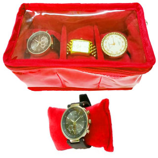 Atorakushon 3 slot Watch Bracelet Jewellery Bangle Holder Gift Case Storage Vanity Box (Pink)