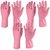 Rubber Hand Gloves, Medium, Set of 3 Pairs, Pink