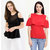 Aashish Fabrics - Combo of 2 Tops ( Black Net Peplum Top + Red Cold Shoulder Ruffle Top )