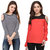 Aashish Fabrics - Combo of 2 Tops ( White Stripes Cold Shoulder Top + Red Color Black Cold Shoulder Top )