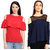 Aashish Fabrics - Combo of 2 Tops ( Red Cold Shoulder Ruffle Top + Navy Blue Cold Shoulder Net Top )