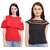 Aashish Garments - Combo of 2 Tops ( Red Cold Shoulder Ruffle Top + Black Round Neck Net Style Top )