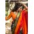 Indian Beauty Black  Orange Cotton Printed Saree With Blouse