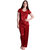 Senslife Satin Solid Nightwear Lace Designed Neck Night Suit Top  Pajama Set SL009