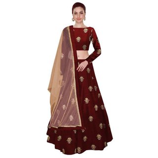 Maroon Bangalore Silk Circular Semi Stitched Lehenga For Girls Womens By Omstar Fashion ( HEAVY)