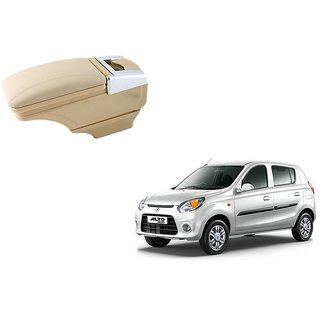 Stylish Beige Arm Rest Console For Maruti Suzuki Alto 800 - Arm Rest in Chrome Design with Ashtray, Cup Holder And Storage
