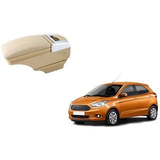 Stylish Beige Arm Rest Console For Ford Figo - Arm Rest in Chrome Design with Ashtray, Cup Holder And Storage