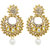 JewelMaze White Austrian Stone Kundan Gold Plated Pearl Drop Dangler Earrings -FAZ0030