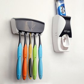 Dust proof Automatic Toothpaste Dispenser and Toothbrush Holder (color as per availability)