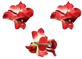 Homeoculture Bright Red and White Orchid Flower Hair Clips | Pack of 2 pieces | looks like Natural Flower | Latest Design Hair Accessories