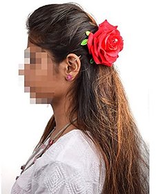 Homeoculture Red Rose Flower Hair Clip Big size | Pack of 2 pieces