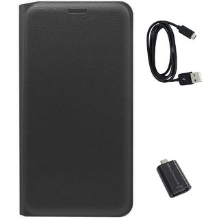 TBZ PU Leather Flip Cover Case for Lenovo Vibe K5 Plus with Micro USB OTG Connector Adapter and Data Cable -Black