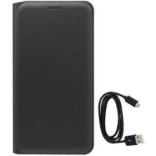 TBZ PU Leather Flip Cover Case for Oppo Joy 3 with Data Cable -Black