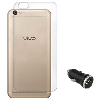 TBZ Transparent Silicon Soft TPU Slim Back Case Cover for Vivo V5 with Car Charger