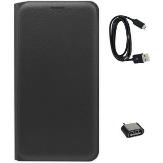 TBZ PU Leather Flip Cover Case for Oppo Joy 3 with Cute Micro USB OTG Adapter and Data Cable -Black
