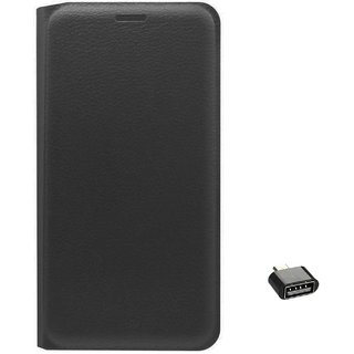 TBZ PU Leather Flip Cover Case for Oppo Joy 3 with Cute Micro USB OTG Adapter -Black