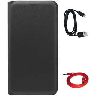 TBZ PU Leather Flip Cover Case for Oppo Joy 3 with Aux Cable and Data Cable -Black