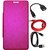 TBZ Flip Cover Case for Micromax Canvas Mega Q417 with OTG Cable and Aux Cable and Data Cable -Pink