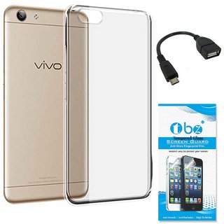TBZ Transparent Silicon Soft TPU Slim Back Case Cover for Vivo Y53 with OTG Cable and Tempered Screen Guard