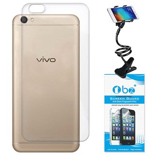 TBZ Transparent Silicon Soft TPU Slim Back Case Cover for Vivo V5 with Flexible Lazy Stand and Tempered Screen Guard