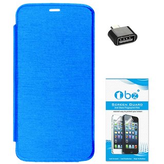 TBZ Flip Cover Case for Micromax Canvas A1 with Cute USB OTG Connector Adapter and Screen Guard -Blue
