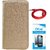 TBZ PU Leather Flip Cover Case for Samsung Galaxy J7 Prime with AUX Cable and Tempered Screen Guard -Golden