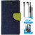 TBZ Diary Wallet Flip Cover Case for Gionee A1 with Earphone and Tempered Screen Guard -Blue-Green