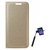 TBZ PU Leather Flip Cover Case for Motorola Moto M with Selfie Stick Monopod with Aux -Golden
