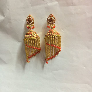 Aggarwal S Gold Plated Indian Party Wear Red Jhumka Aggarwal S Gold Plated Indian Party Wear Red Jhumka Earrings High Quality For Women And