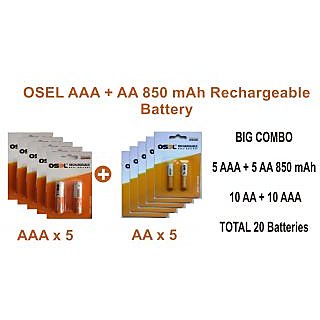 Osel Combo AAA + AA 850 MAh Rechargeable Battery ( Pack Of 10 ) Total 20 Batteries