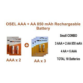 Osel Combo AAA + AA 850 MAh Rechargeable Battery ( Pack Of 5 ) Total 10 Batteries