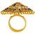 Asmitta Sparkling Square Shape Meenakari Work Gold Plated Bollywood Style Finger Ring For Women