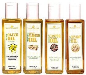 Park Daniel Premium Castor oil Olive Oil and Sesame oil and Sweet Almond oil Combo of 4 bottles of 100 ml(400ml)