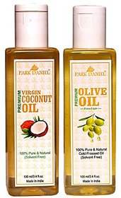 Park Daniel Virgin Coconut oil and Olive Oil - Pure and Natural Combo pack of 2 bottles of 100 ml(200 ml)